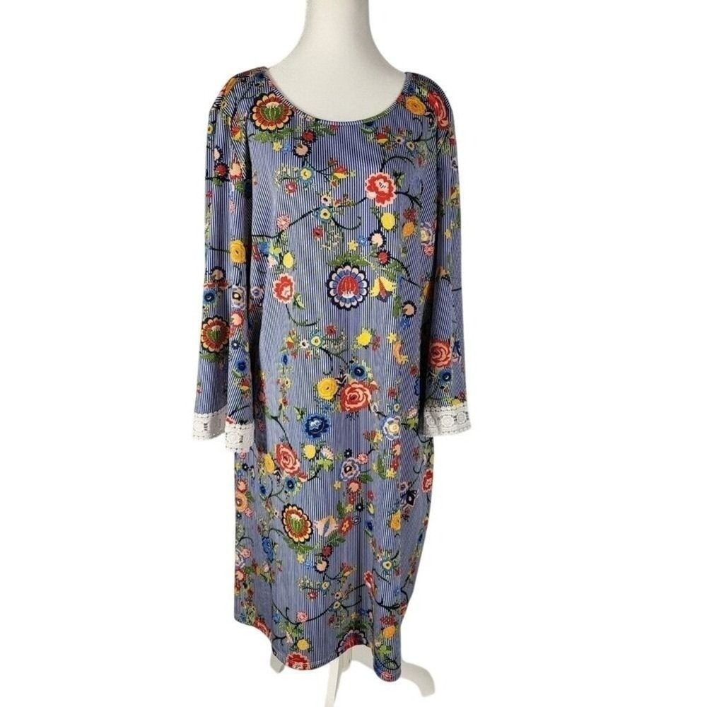 Tacera Multicolor Sheath Maxi Dress Long Sleeve Crew Neck Size XL